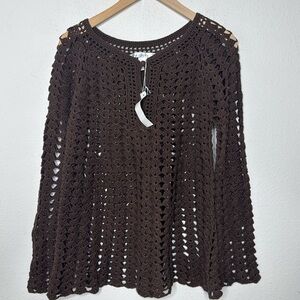 Ballinger Gold NWT crochet brown cotton long sleeve sweater